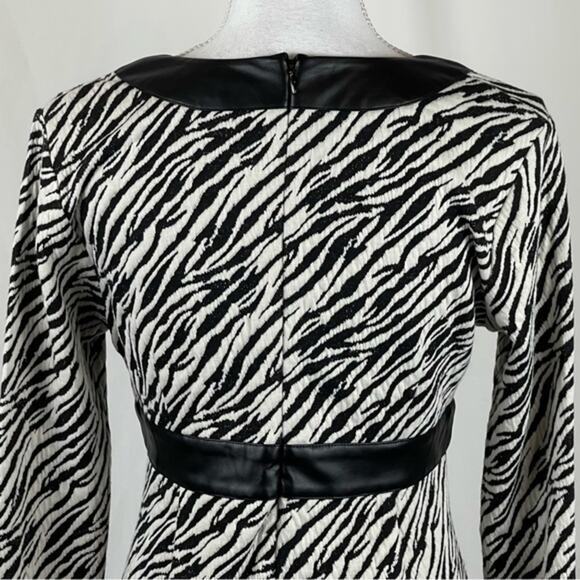 Tyler Boe Black White Zebra Print Vegan Leather Feminine Date Dress NWT Size S - Picture 6 of 13